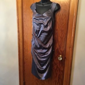 Beautiful slate grey satin Ruched and pleated. Beautiful on. Worn once. Size lg.